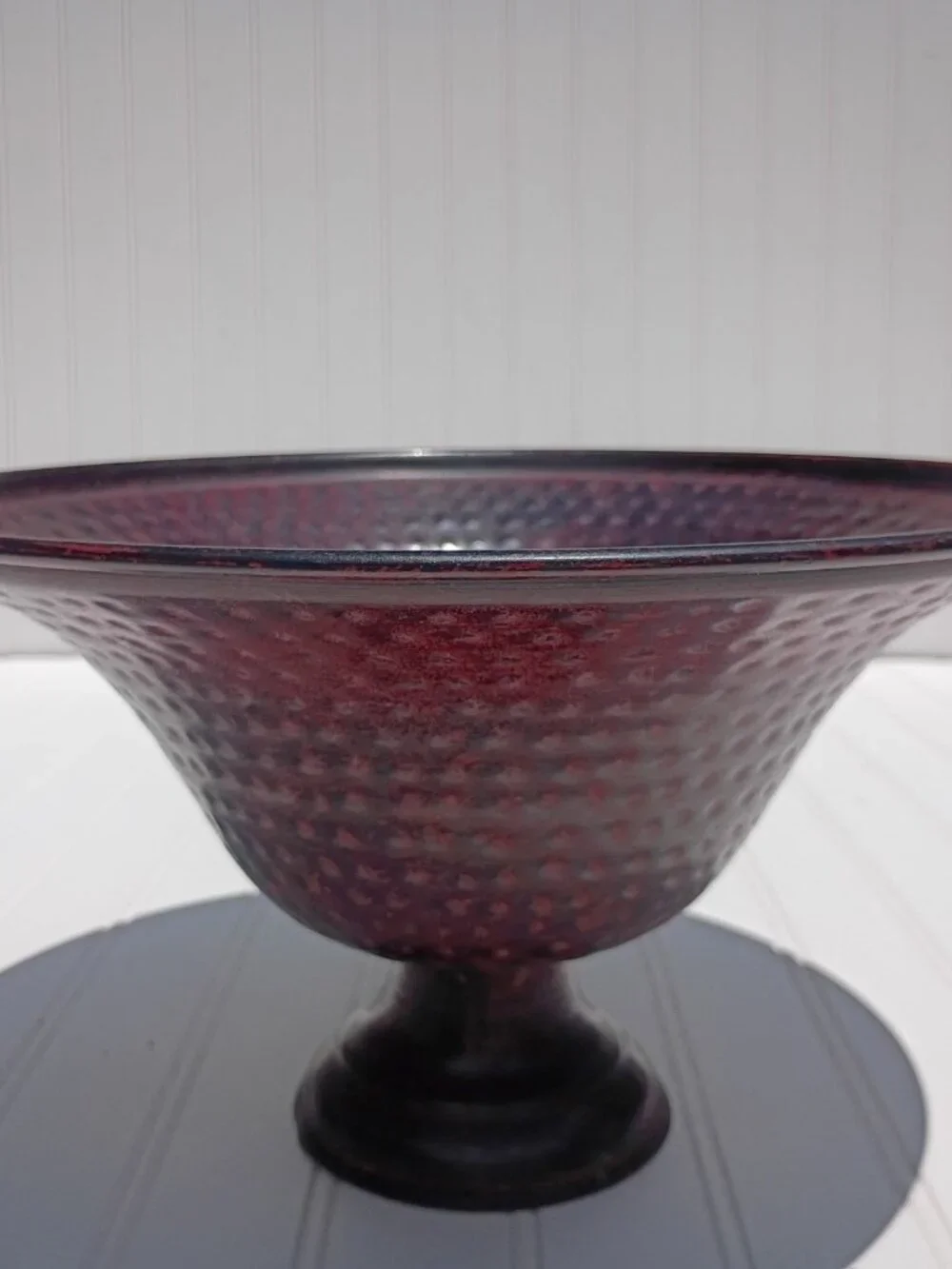 Vintage Hammered Metal Pedestal Bowl 12.5